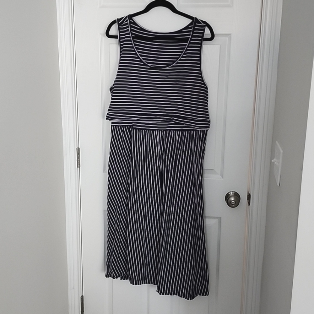 Latched Mama Navy and White Striped Maternity/Nursing Dress